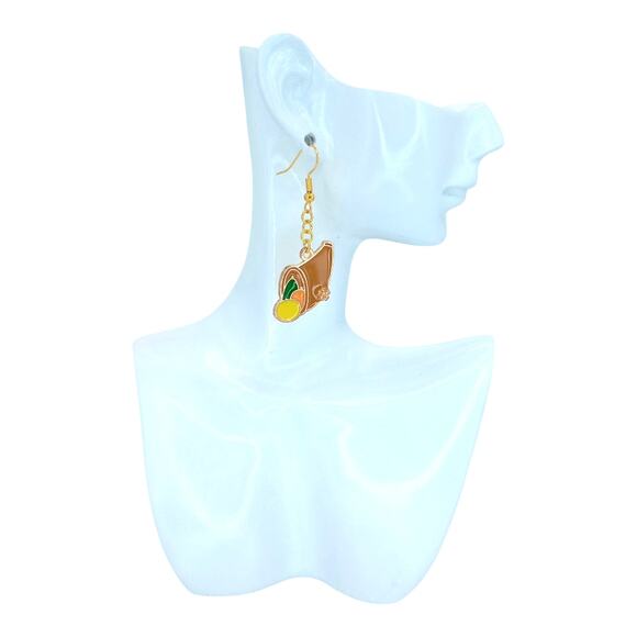 Cornucopia Earrings Thanksgiving Fall Harvest Jewelry - Picture 4 of 4